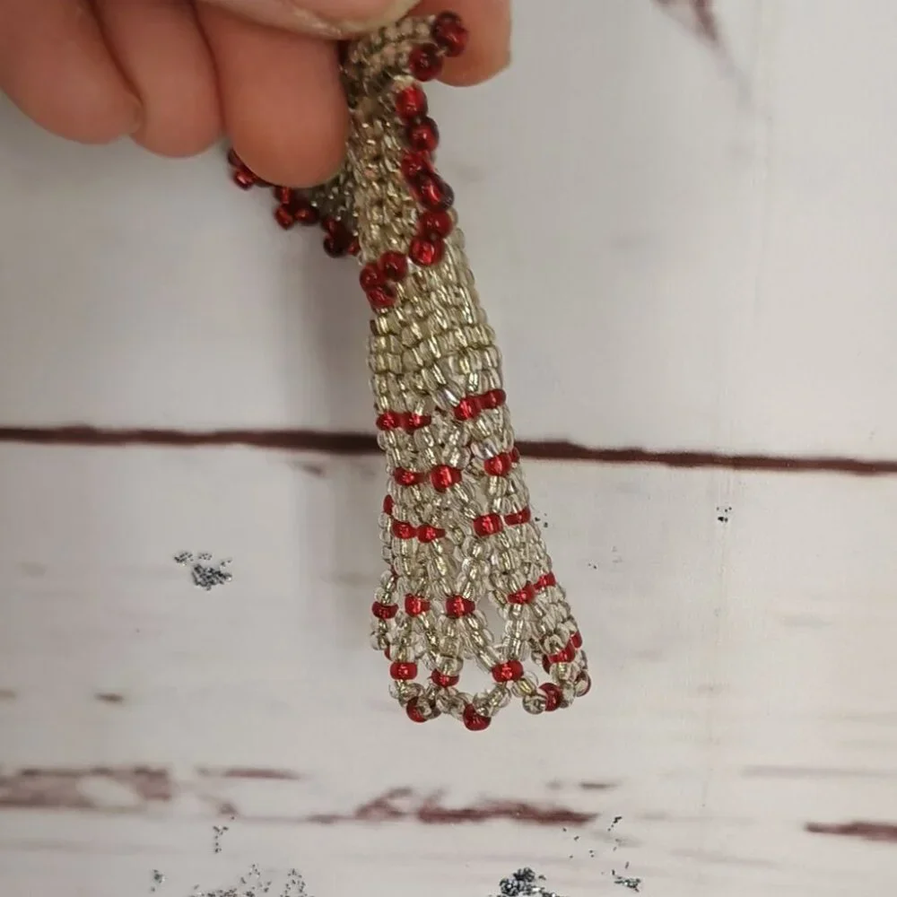 Handcrafted Beaded‎ Angel Ornament With Gold & Red Glass Beads